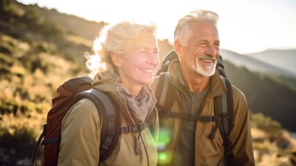Happy Senior Couple Hiking, Mountain Adventure - Powered by Adobe