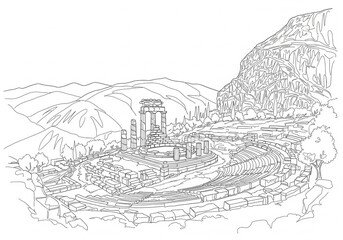 Fototapeta premium Delphi in Greece one line drawing style 