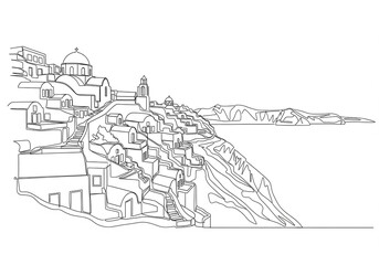 Obraz premium Fira in Greece one line drawing style 