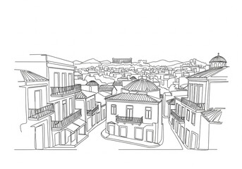 Fototapeta premium Plaka district in Greece one line drawing style 