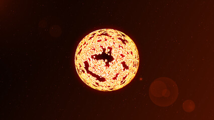 Bright Sun starry sky in Solar System.