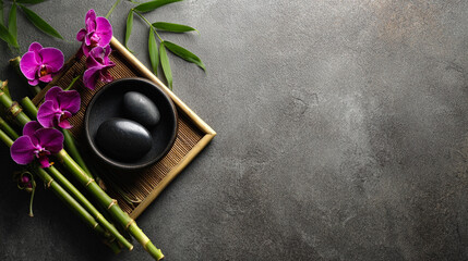 Serene Spa Setting Orchids, Bamboo, and Stones