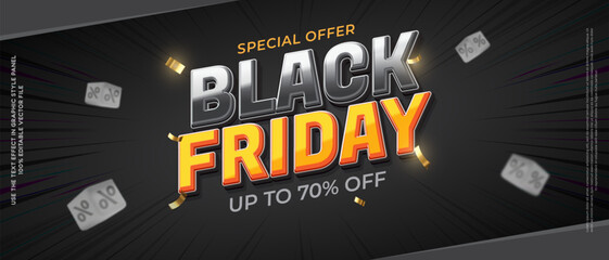 Black friday sale banner with vector text effect for sale compositions
