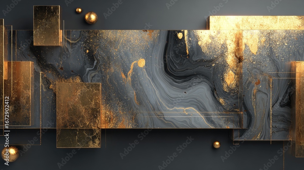 Poster high-end abstract gray and gold background with luxurious and technological design, illusory texture