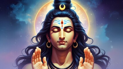 Highly detailed digital illustration of Lord Shiva