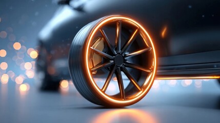 Futuristic Car Wheel with Luminous Rim