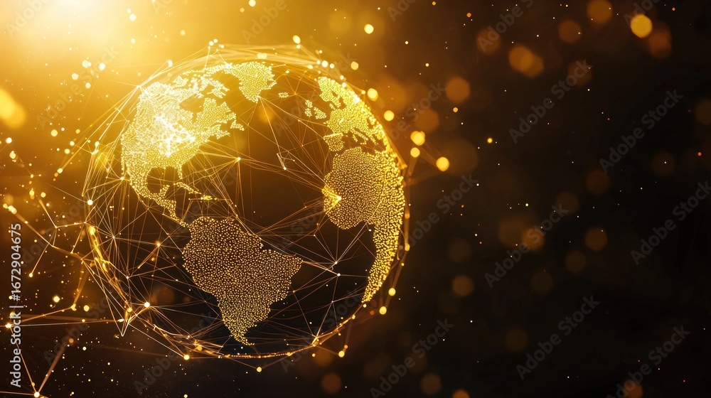Aufkleber abstract golden planet earth. world map. space view. low poly style design. geometric background. wi