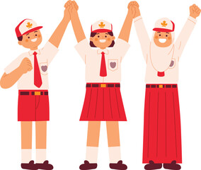 Happy School Children Celebrating Success Together in Teamwork Wealth Illustration