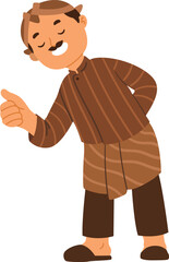 Smiling Javanese Man Wearing Traditional Batik Clothes Giving Polite Gesture Illustration