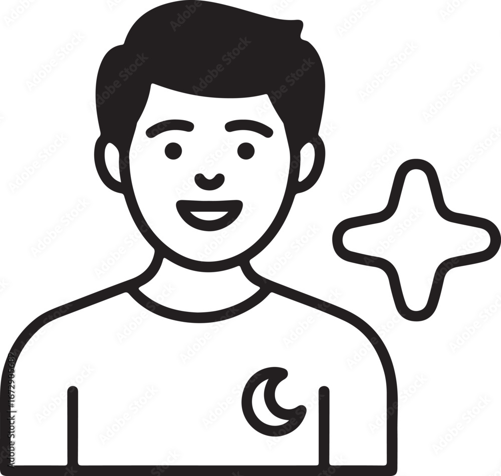 Poster man with crescent moon symbol and sparkle icon representing good sleep