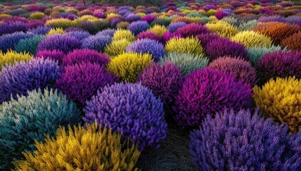 Colorful bushes, field in bloom