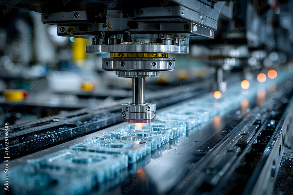 Poster advanced machinery operates to execute a precise moling process in a modern plstic manufacturing env
