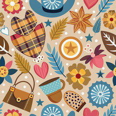 seamless pattern with flowers and leaps