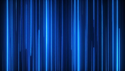 Abstract digital art featuring vertical blue lines of varying lengths and brightness on a dark blue background, simulating a digital rain or data stream effect
