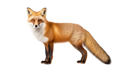 Fototapeta premium red fox glancing sideview poised on white background