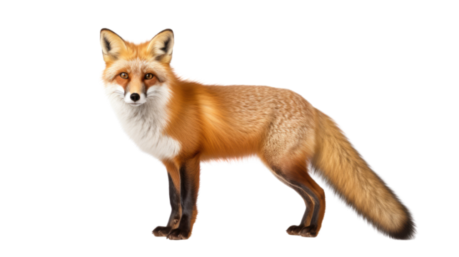 red fox glancing sideview poised on white background