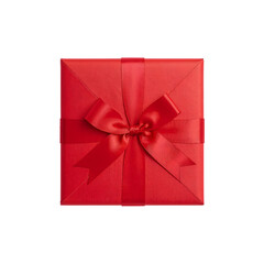 Red Gift Box with Satin Bow on white Background