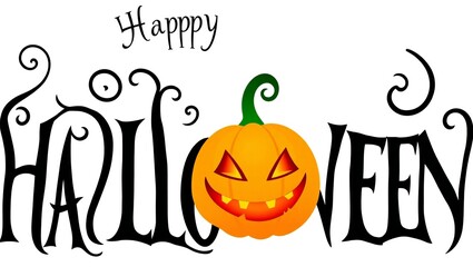 Happy halloween with a spooky jack o lantern and ornate lettering