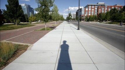 Empty city sidewalk on sunny day
