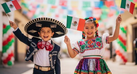 children holding mexican flags on independence day
