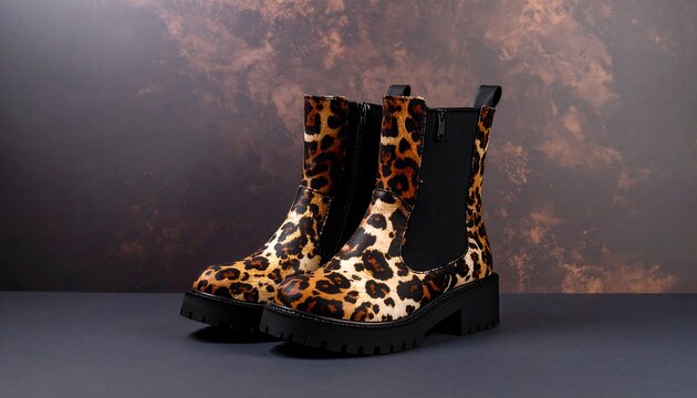 Leopard print ankle boots on dark background