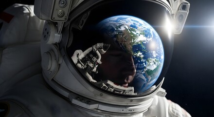 Fototapeta premium Astronaut's Visor Reflecting Earth A Cosmic Perspective