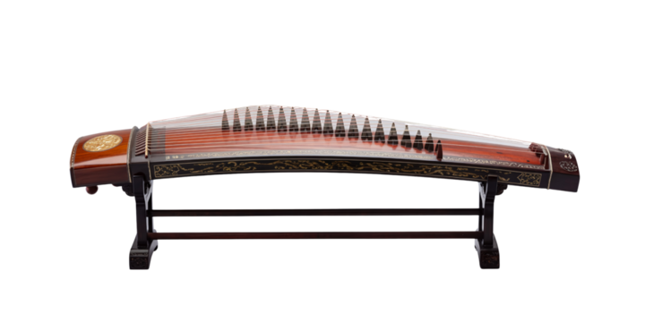 Elegant Traditional Guzheng Zither on Black Stand