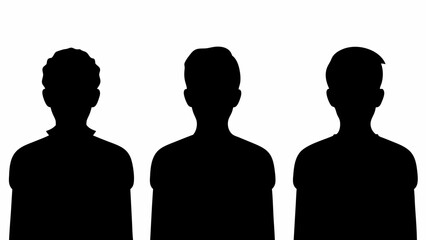 Fototapeta premium Silhouette depiction of three individuals standing side by side against a white background in black color
