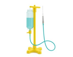 IV drip and stand 3d rendering isolated on white background cartoon plastic style icon