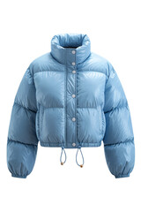 Stylish Light Blue Puffy Winter Jacket on White Background