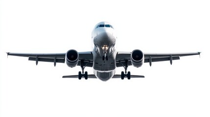 Fototapeta premium Airplane takeoff action airport location high-resolution image content clear sky environment front viewpoint aviation concept for seo impact