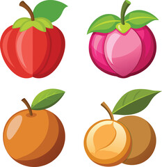 Four cartoon fruits including rose apple jambolan and orange food healthy