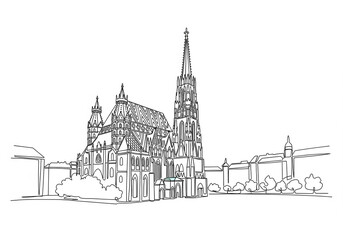Fototapeta premium St. Stephen's Cathedral Vienna one line drawing style 