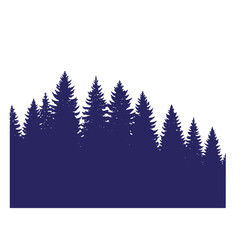 Obraz premium Silhouette of dark blue forest trees against a white background for design projects