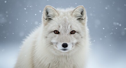 Obraz premium Photorealistic portrait of an Arctic fox in its winter white coat, curious expression.