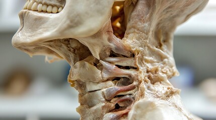 Naklejka premium Close-up of a Human Skull and Neck Muscles