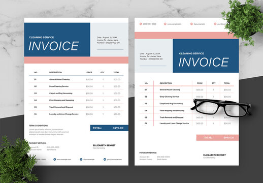 Blue And Pink Cleaning Service Invoice