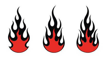 Three red and black flame icons in a row on white background