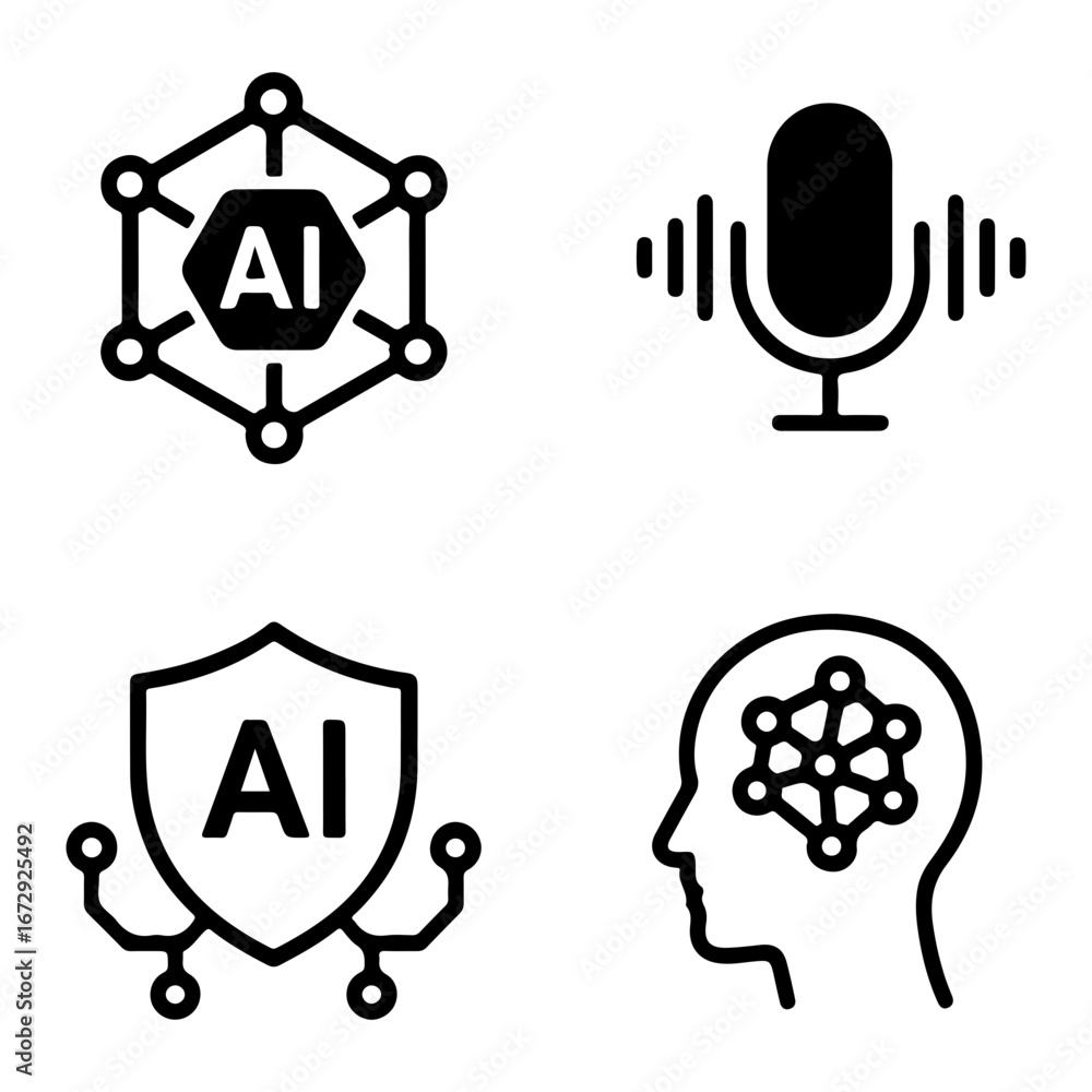 Poster vector collection of artificial intelligence and technology related vector icons set on transparent 