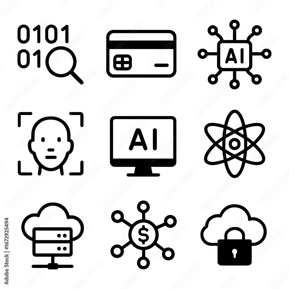 Poster vector collection of artificial intelligence and technology related vector icons set on transparent 