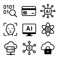 Vector Collection of artificial intelligence and technology related vector icons set on transparent background