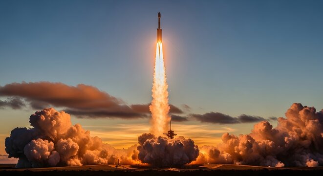 Dramatic Rocket Launch at Sunset A Journey into the Cosmos