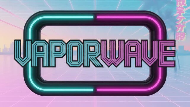 Colorful vaporwave logo on pastel background