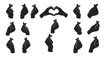 Collection of black hand gestures on a white background
