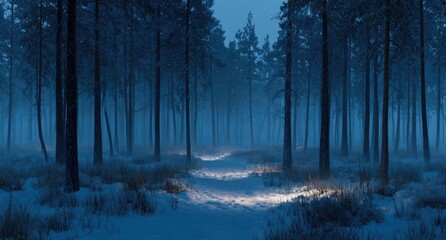 Naklejka premium Snowy winter forest at night (1)