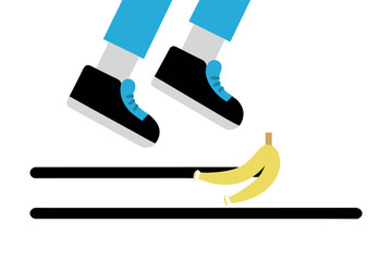 Person stepping over a banana peel on a path slip fall