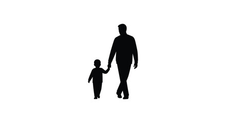 Man and child walking hand in hand in black silhouette