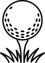 Simple line art illustration of a golf ball on a tee with grass