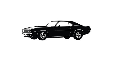 A black vintage muscle car with a classic design and chrome details
