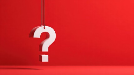 White 3D question mark on silver rods against red for striking Consumer Rights Day.